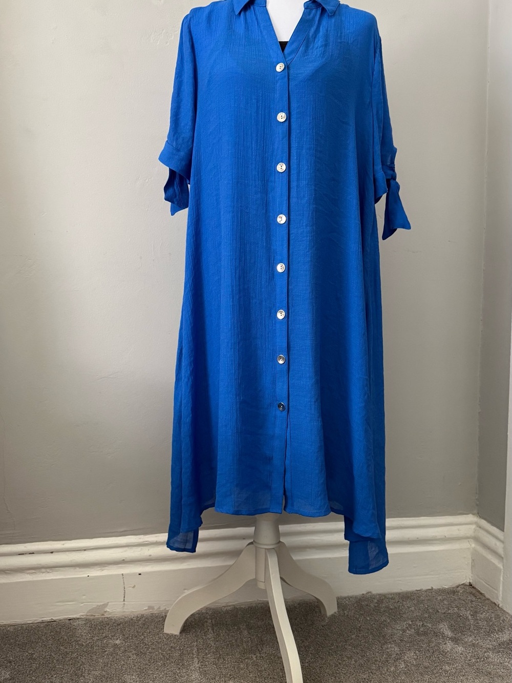 NWT Mlle Gabrielle Cobalt Blue Button-Front Shirt/Dress Sz. L
